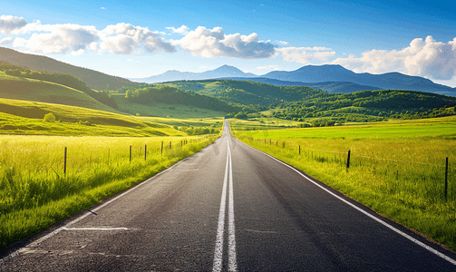 交通马路摄影照片_自然风景乡村景观一条公路