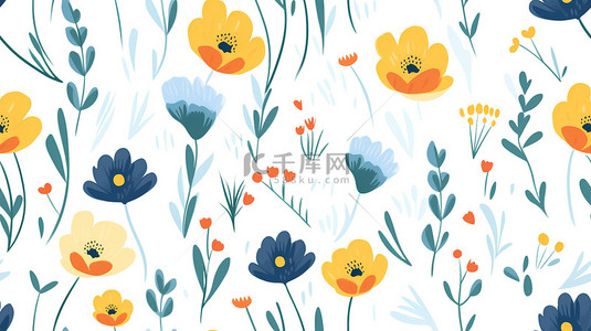 春天的花朵矢量图案背景素材
