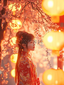 中国中式古风灯笼下穿古装的女子背景图13