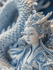3d立体创意背景图片_3D立体青花瓷质感中国龙年春节女孩背景5