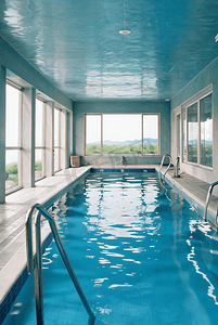夏日蓝色清凉泳池摄影图5
