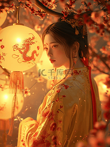 中国中式古风灯笼下穿古装的女子背景图9