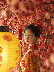 绘画的女孩背景图片_3D立体中国国风春节灯笼下女孩的背景8