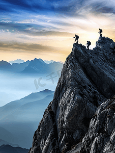 成功商人摄影照片_商务攀爬一座山攀登克服困难