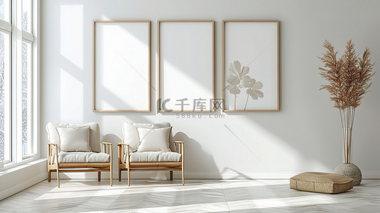 挂式组合相框背景图片_北欧风格挂着相框的客厅设计