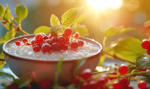 瘦身摄影照片_健康的早餐营养膳食新鲜水果和红莓