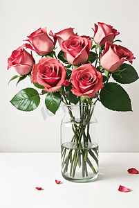 纯色背景下的玫瑰花摄影图1
