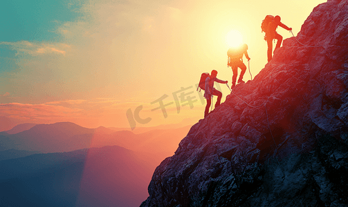 勇气摄影照片_商务攀爬一座山攀登克服困难