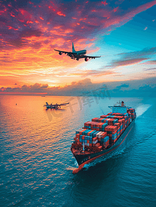 出口全球摄影照片_物流国际集装箱船舶货物货机