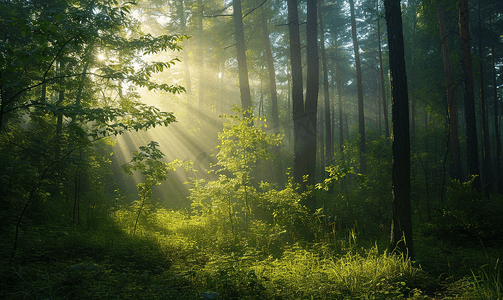 植物阳光摄影照片_自然风景在森林的早晨