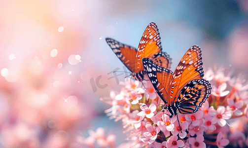 文艺炉火摄影照片_春天花丛中的两只蝴蝶