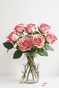 纯色背景下的玫瑰花摄影照片