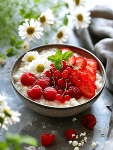 瘦身摄影照片_健康的早餐营养膳食新鲜水果和红莓