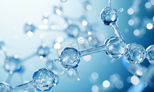 清澈蓝色水摄影照片_抽象分子设计清澈的蓝色水原子
