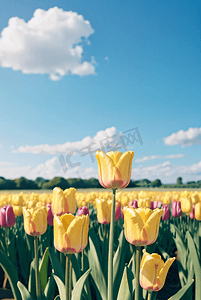 春天阳光下的黄色郁金香摄影配图4