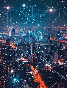 未来科技城市摄影照片_科技城市背景的5G网络无线通信技术网络连接智能城市