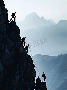 商务竞争摄影照片_商务攀爬一座山攀登克服困难