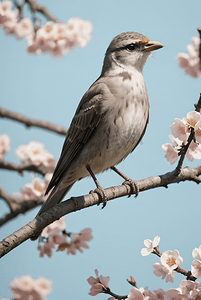 春季桃花树枝摄影照片_春季桃树枝上的麻雀摄影图5