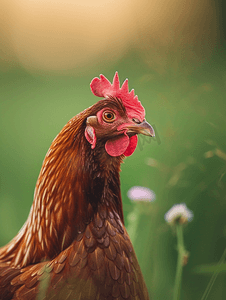 农业鸡摄影照片_家禽养殖棕色母鸡