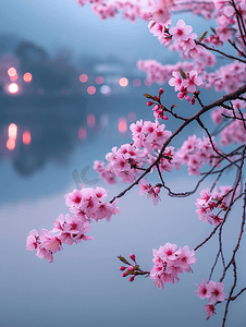 春背景摄影照片_西湖樱花浪漫