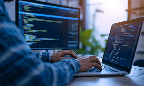 程序员在笔记本电脑上编写编程代码
