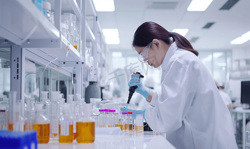 医学科学家和化学家在实验室使用吸管或滴管液体样品