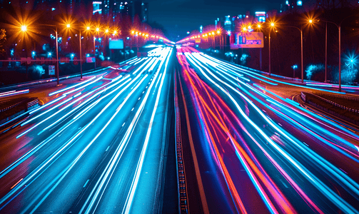 城市霓虹摄影照片_公路在城市景观霓虹灯光