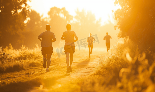 跑步运动的人摄影照片_迎着阳光晨跑跑步的人锻炼运动