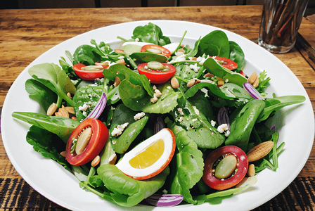 低脂绿色蔬菜沙拉摄影图