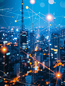 城市智能科技摄影照片_科技城市背景的5G网络无线通信技术网络连接智能城市