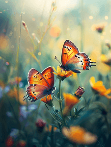 小清新唯美摄影照片_春天花丛中的两只蝴蝶