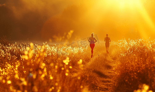 户外锻炼摄影照片_迎着阳光晨跑跑步的人锻炼运动