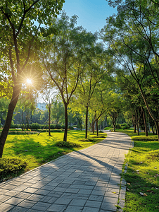 阳光下的城市公园美景