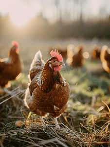 农业鸡摄影照片_家禽养殖棕色母鸡