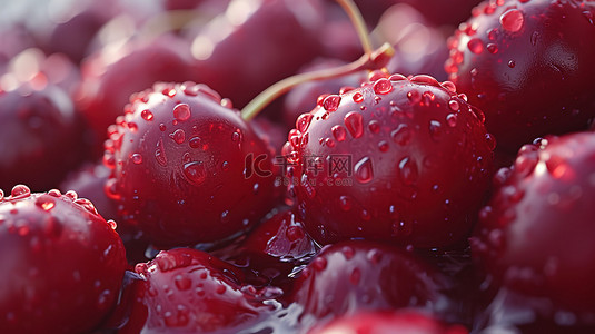 水果，好吃的背景图片_新鲜水滴的樱桃水果图片