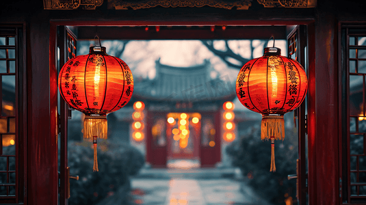 古代喜庆摄影照片_中式建筑节日装饰红灯笼3