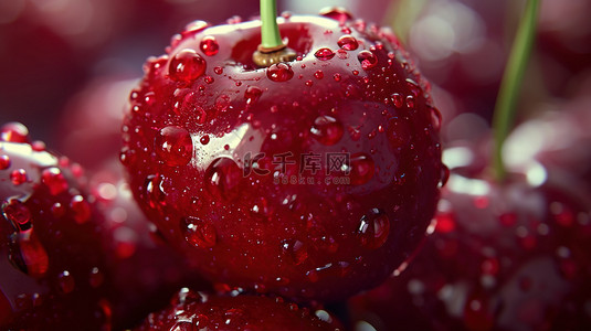 新鲜水滴的樱桃水果背景图片