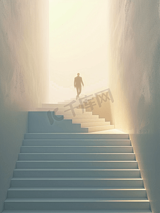 人生的道路摄影照片_一个人正在上楼去事业阶梯上取得成功的概念创意
