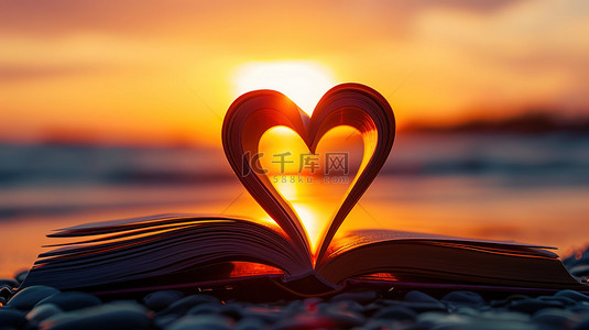 书本爱心背景图片_美丽的日落书本的爱心设计图