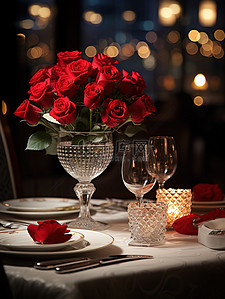 情人节餐厅布置玫瑰花浪漫素材
