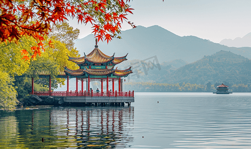 远山湖摄影照片_中国的西湖风景
