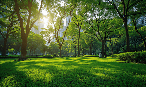 阳光下的城市公园美景