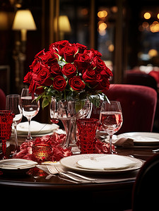 情人节餐厅布置玫瑰花浪漫背景图