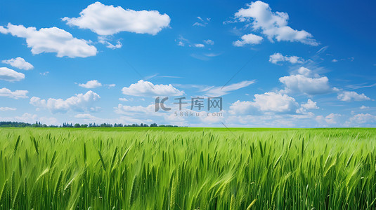 春天麦田背景图片_绿色的麦田和蔚蓝的天空背景图