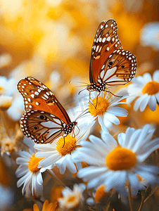 文艺清新花朵摄影照片_春天花丛中的两只蝴蝶