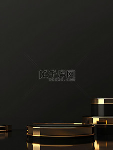 纯黑金色背景背景图片_金色线条电商展台场景设计