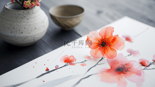 中式背景图片_简约白色水彩颜色中式国画画风的背景图14