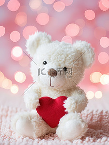 爱心小礼物背景图片_白色毛绒小熊抱着爱心素材