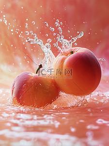 水果桃子水花飞溅图片