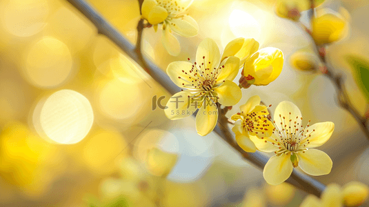 春天阳光下树枝枝头开花的背景图3